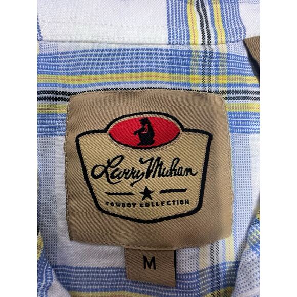 Larry Mahan Cowboy Collection Men’s White Blue Plaid Button Up Shirt - Size M - Picture 3 of 4
